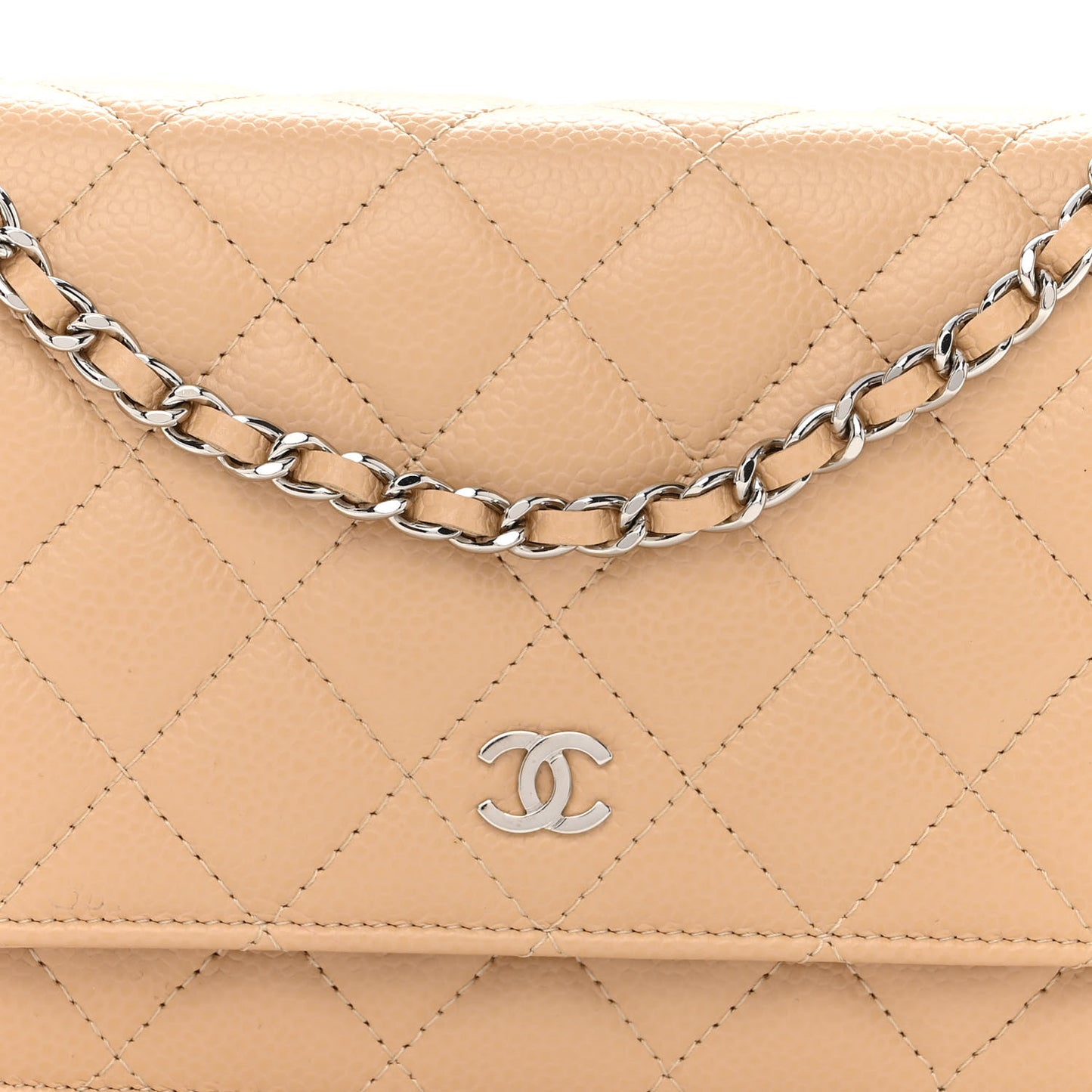 Caviar Quilted Wallet On Chain WOC Beige