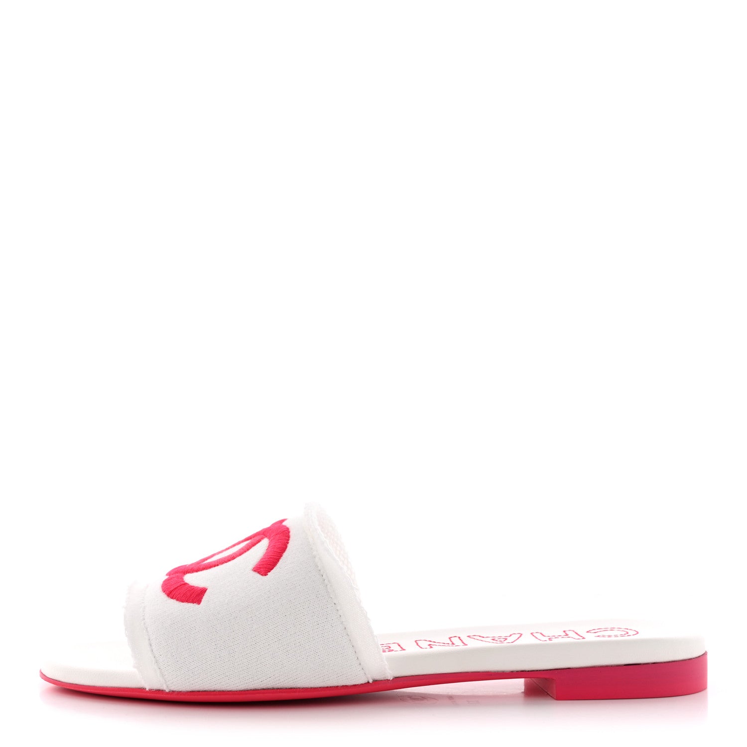 Chanel Jersey Knit CC Mules White 37 Fuchsia 1 of 13