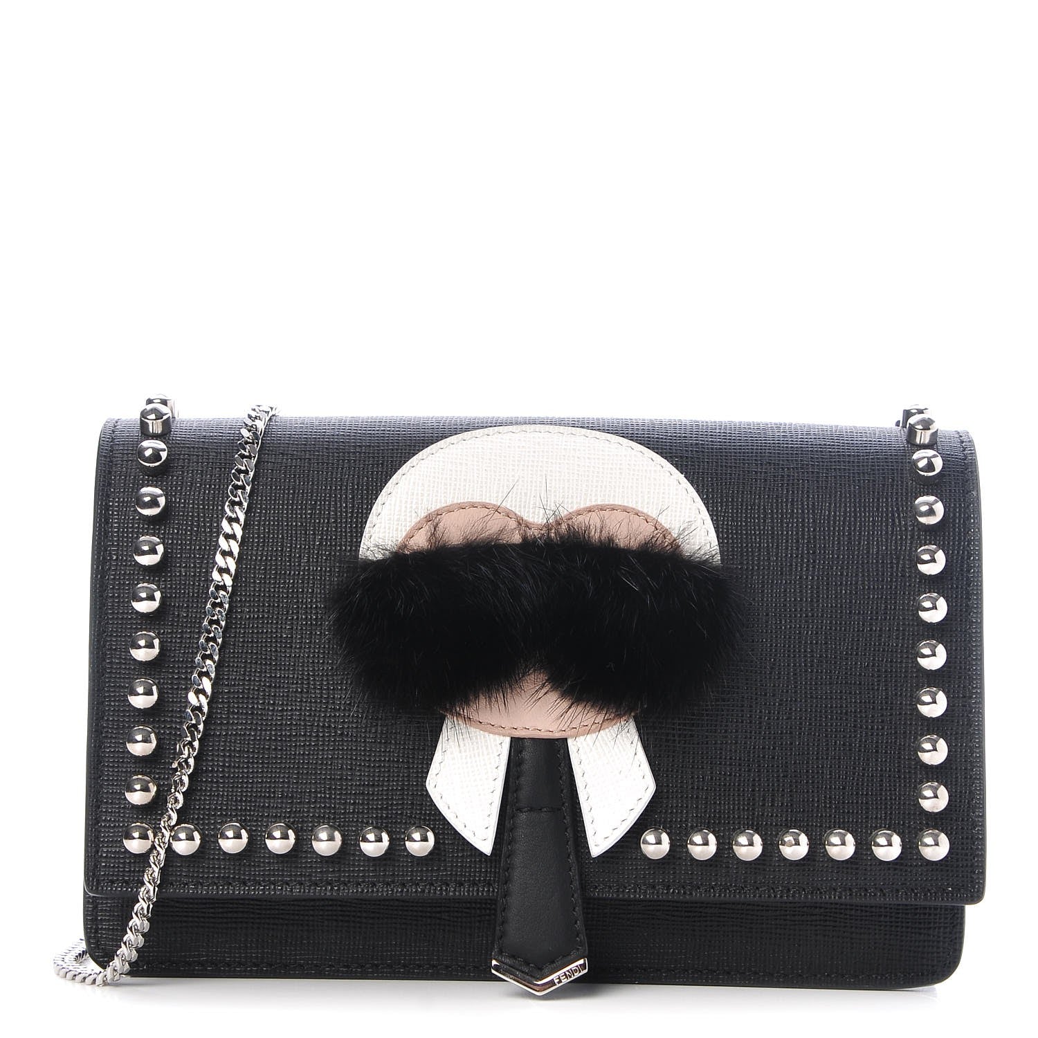 Fendi Vitello Elite Mink Fur Studded Karlito Tube Wallet on Chain Black 1 of 7