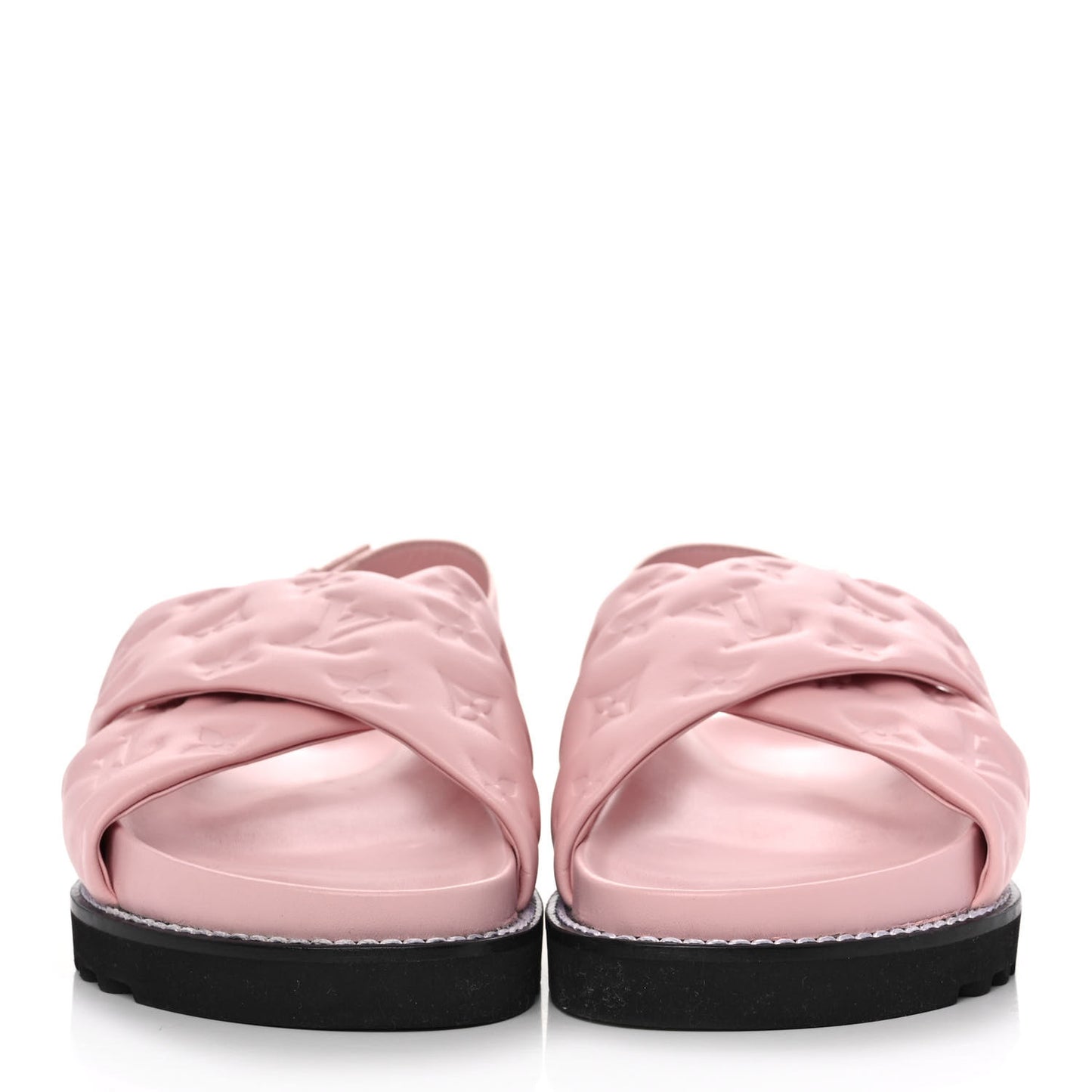 Lambskin Monogram Embossed Paseo Flat Comfort Sandals 35 Rose Clair