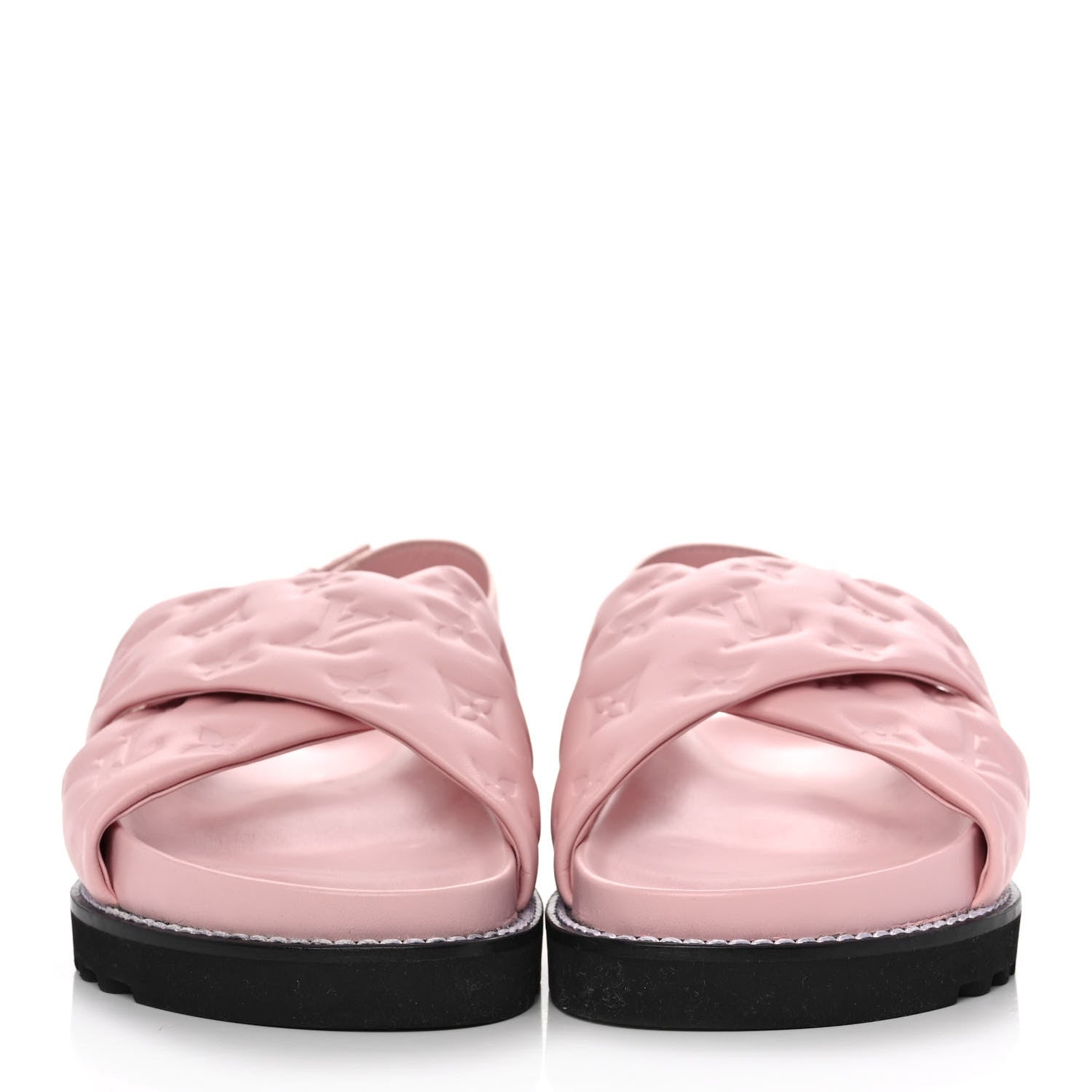 Louis Vuitton Lambskin Monogram Embossed Paseo Flat Comfort Sandals 35 Rose Clair 2 of 8