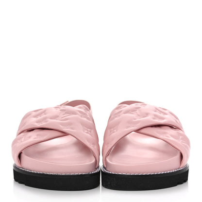 Louis Vuitton Lambskin Monogram Embossed Paseo Flat Comfort Sandals 35 Rose Clair 2 of 8