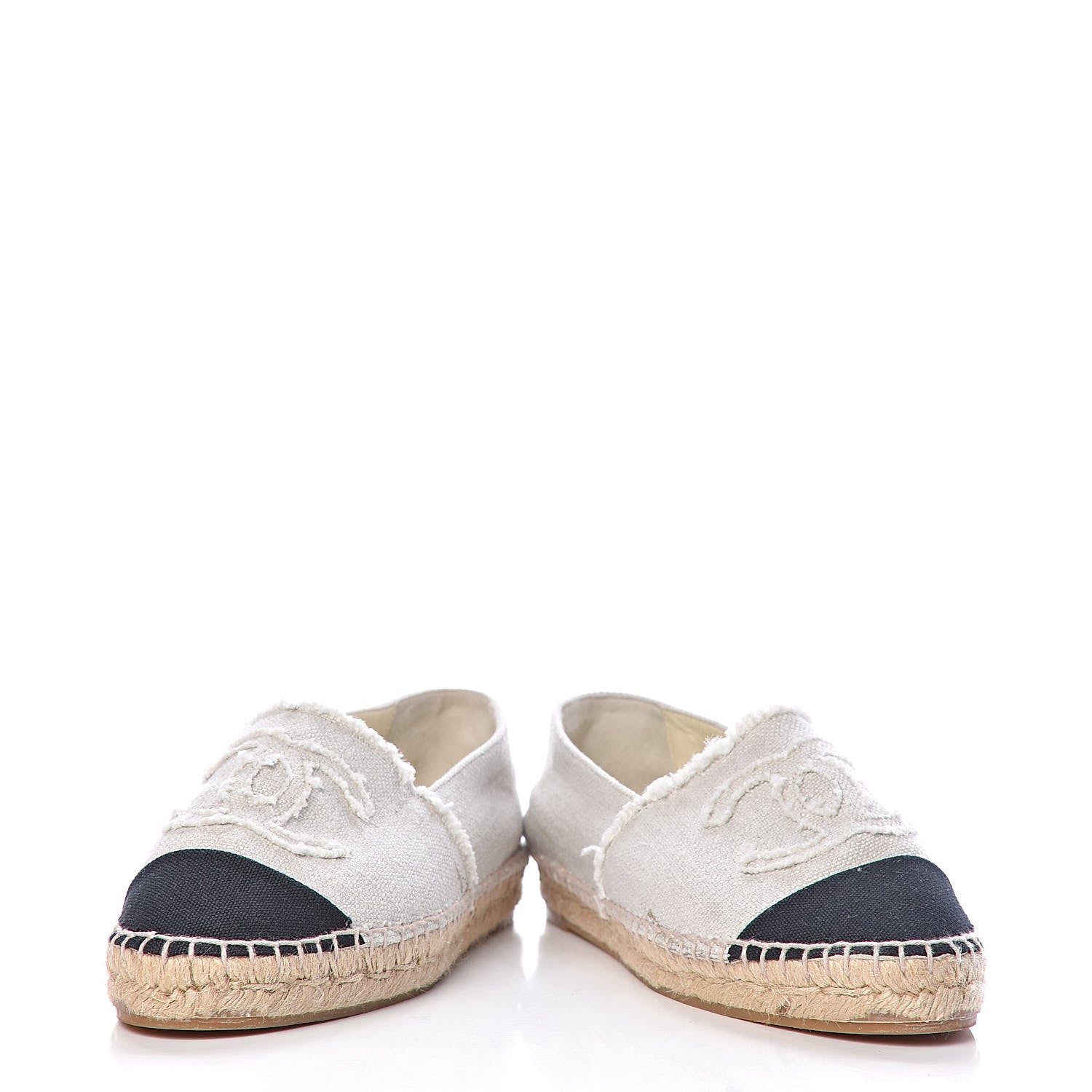 Chanel Linen CC Espadrilles 37 Beige Black 6 of 12