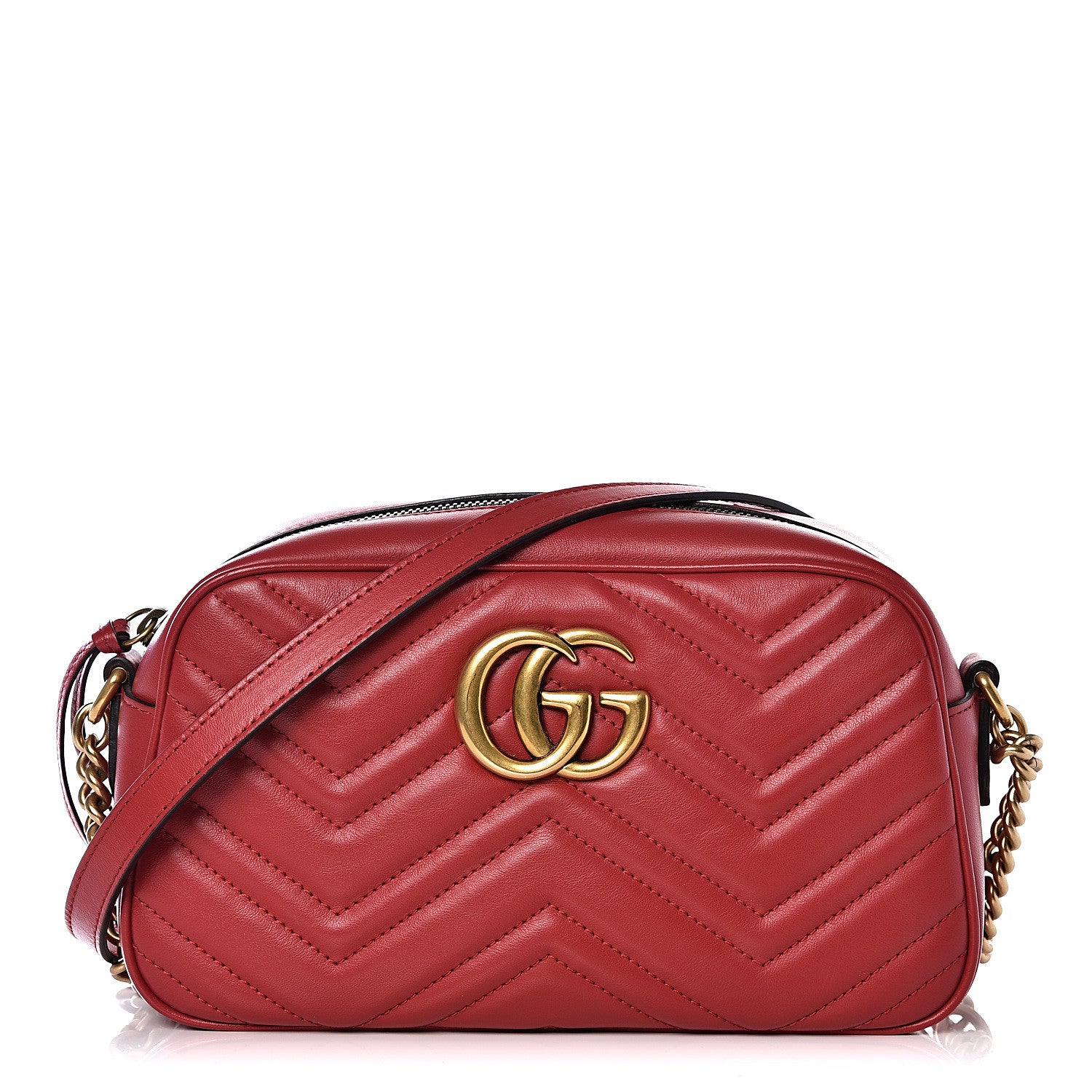 Gucci Calfskin Matelasse Small GG Marmont Chain Shoulder Bag Hibiscus Red 1 of 11