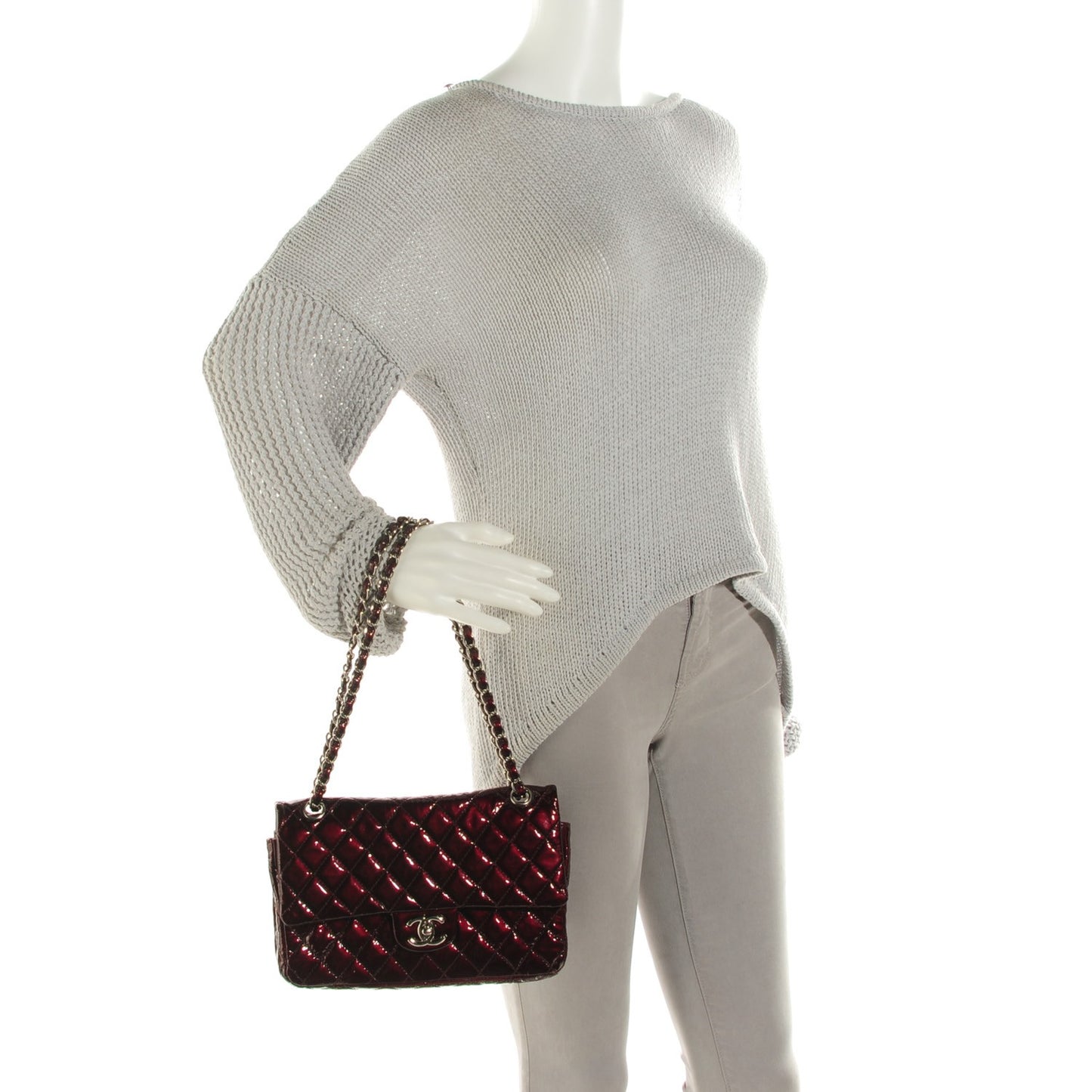 Patent Quilted Medium Double Flap Bordeaux