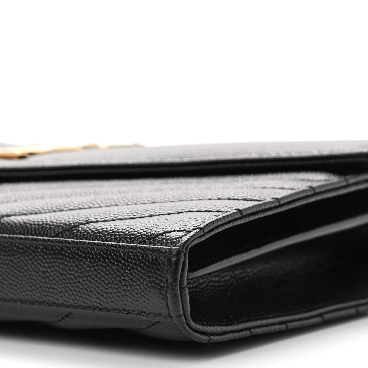 Saint Laurent Grain De Poudre Matelasse Chevron Monogram Chain Wallet Black 11 of 12