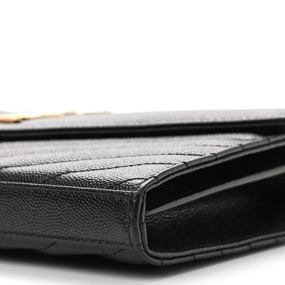Saint Laurent Grain De Poudre Matelasse Chevron Monogram Chain Wallet Black 11 of 12