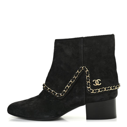 Chanel Suede Calfskin Chain CC Short Boots 39.5 Black 2 of 20