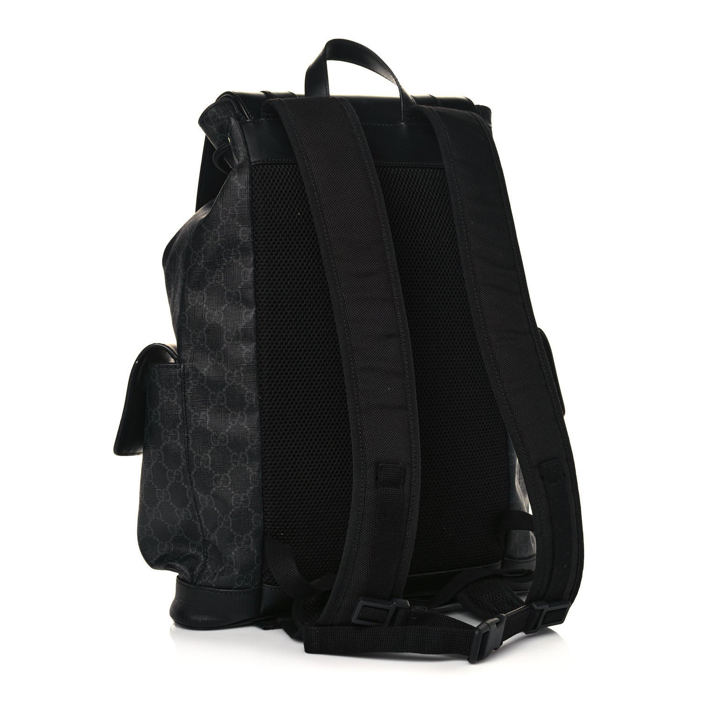 Soft GG Supreme Monogram Appia Calfskin Web Double Buckle Backpack Black