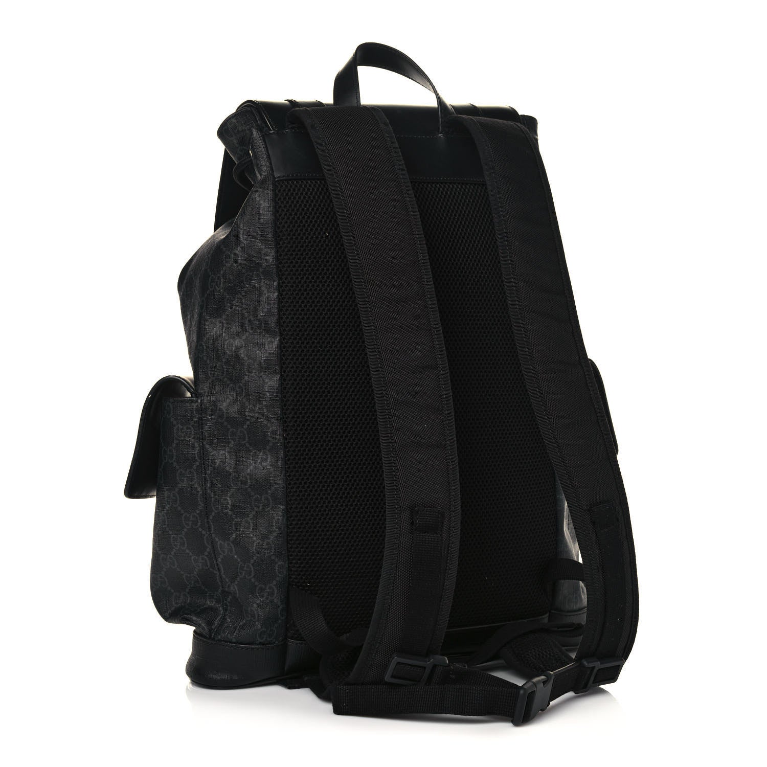 Gucci Soft GG Supreme Monogram Appia Calfskin Web Double Buckle Backpack Black 3 of 14