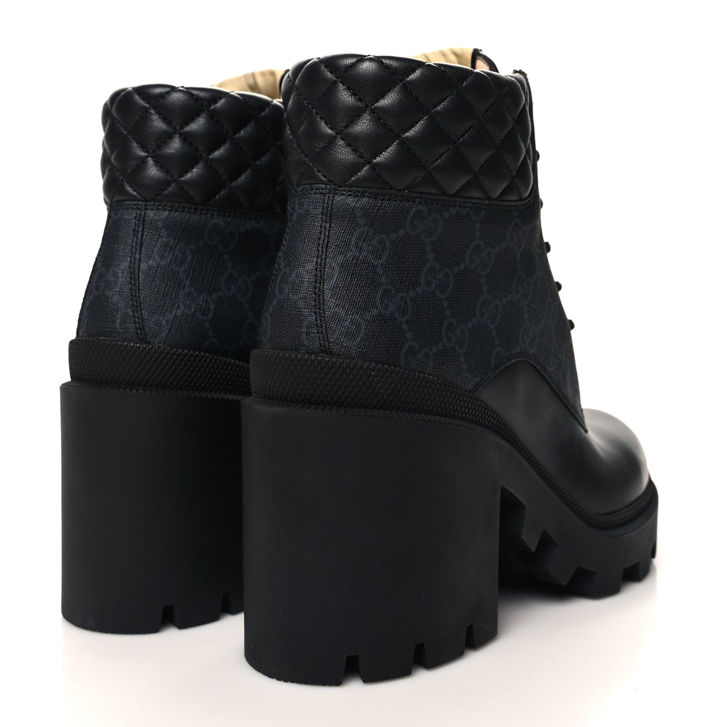 Apollo Calfskin GG Supreme Nappa Samoa Quilted Lace Up Ankle Boots 41 Black