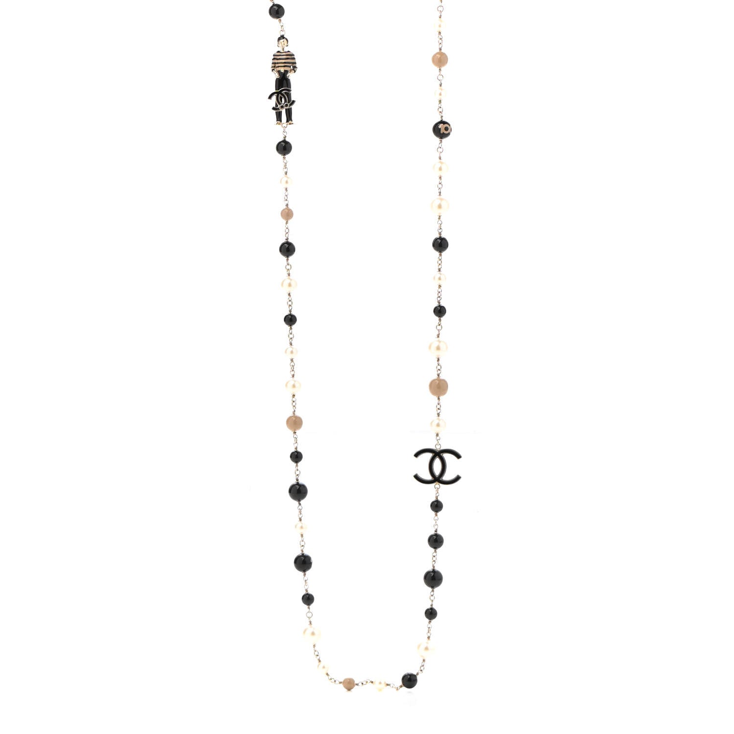 Chanel Pearl Beaded Enamel CC Coco Long Necklace Blanc Nacre Black Beige Gold 1 of 6