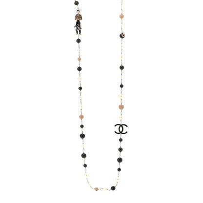 Chanel Pearl Beaded Enamel CC Coco Long Necklace Blanc Nacre Black Beige Gold 1 of 6