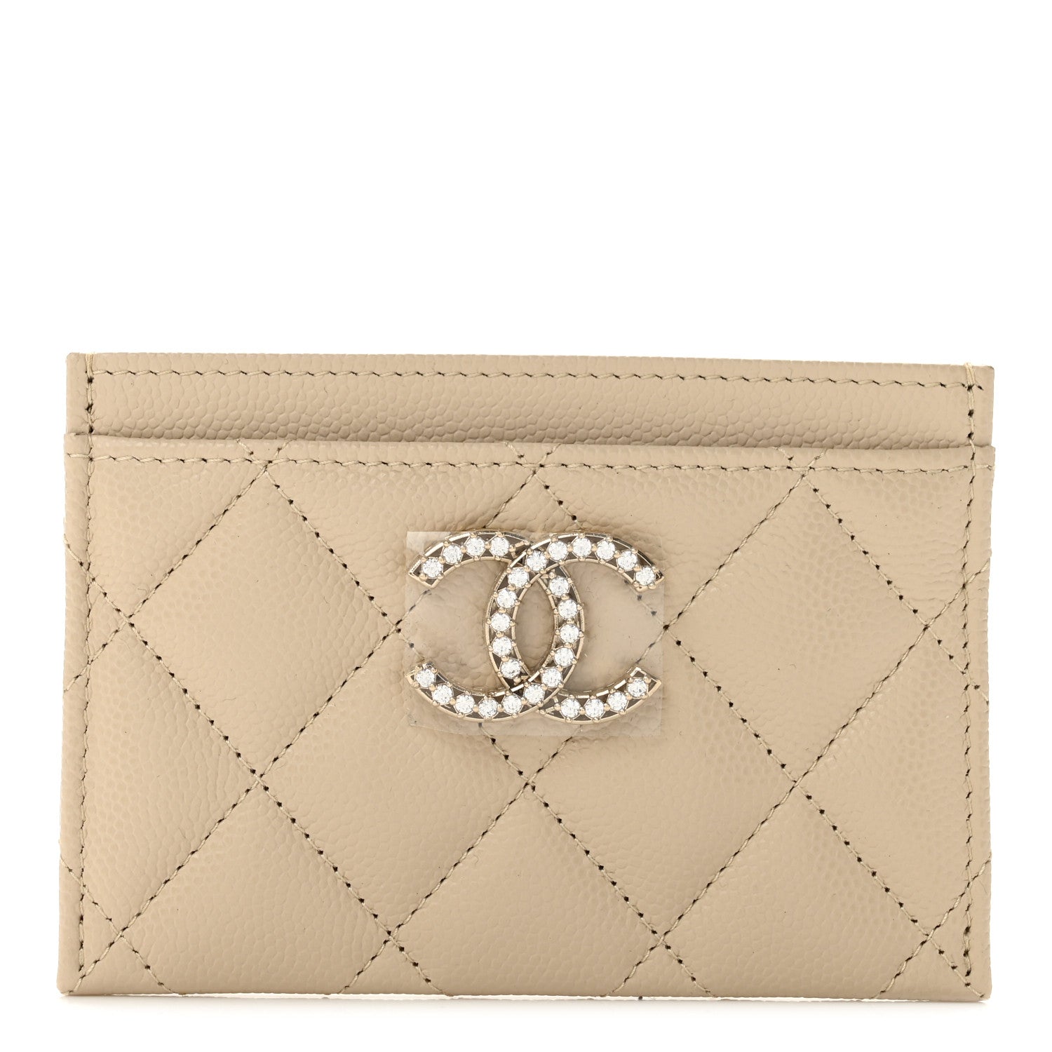 Chanel Caviar Quilted Crystal Card Holder Beige 1 of 10