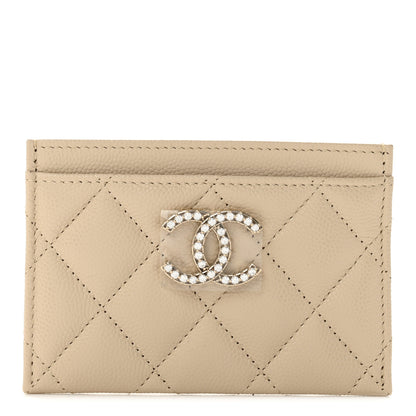 Chanel Caviar Quilted Crystal Card Holder Beige 1 of 10