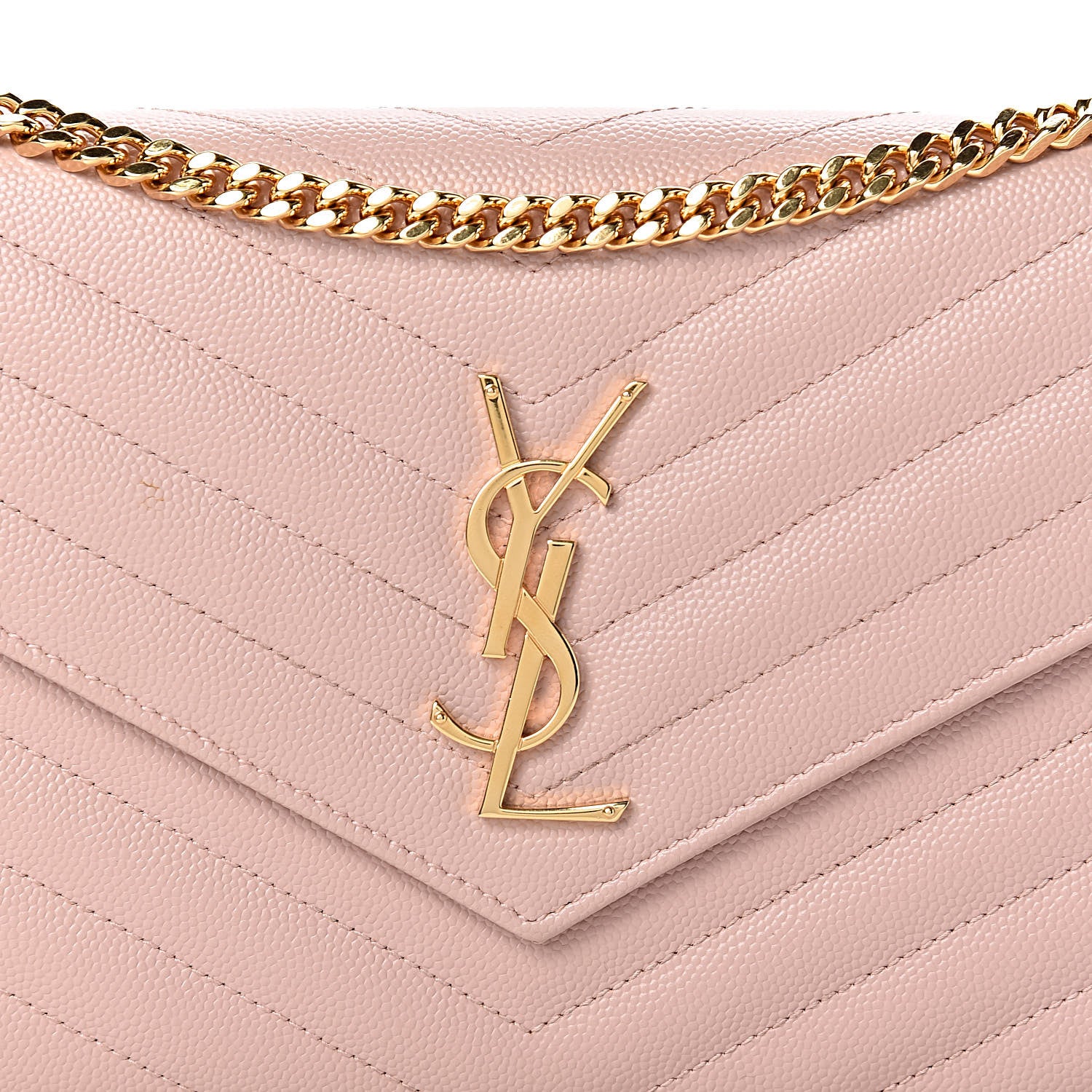 Saint Laurent Grain De Poudre Matelasse Chevron Monogram Chain Wallet Rose Antic 8 of 10