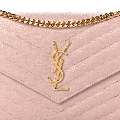 Saint Laurent Grain De Poudre Matelasse Chevron Monogram Chain Wallet Rose Antic 8 of 10