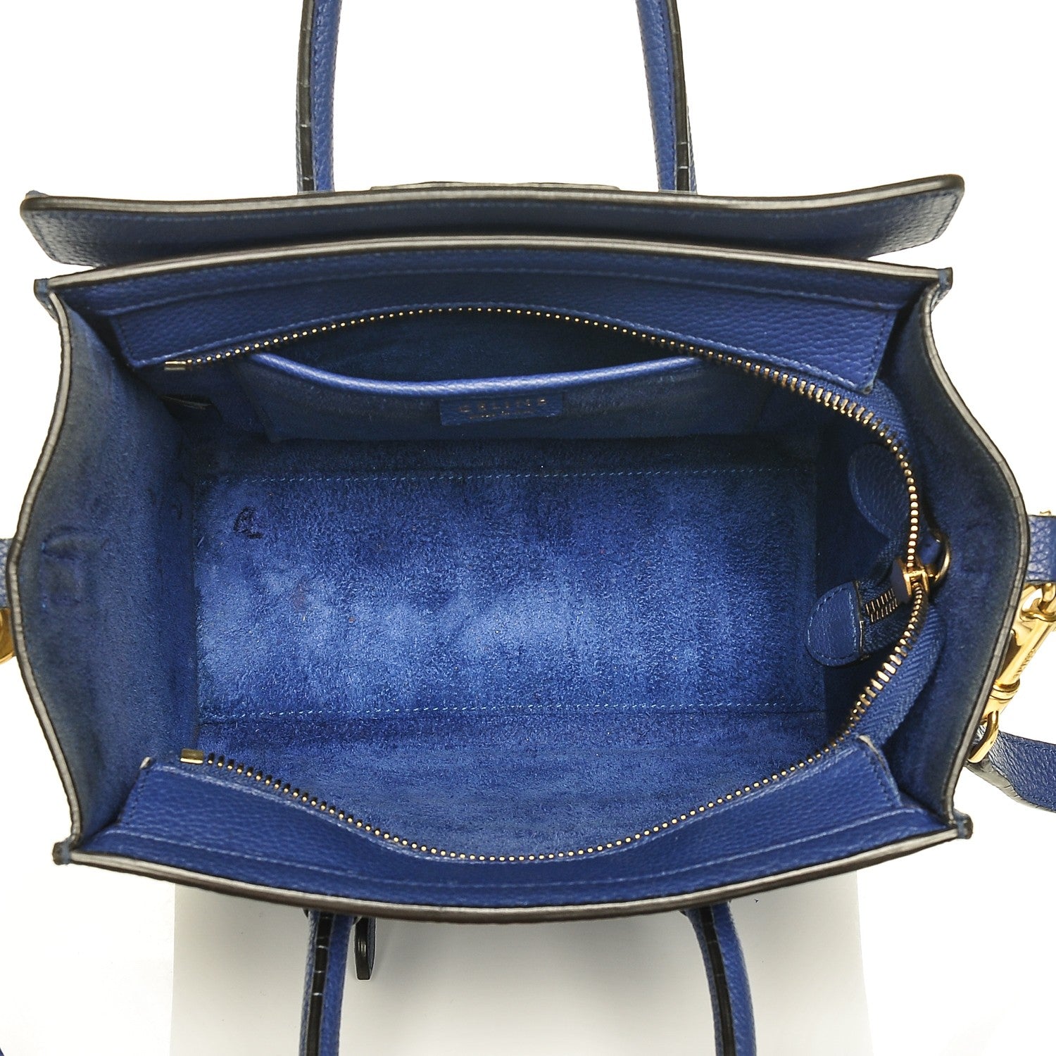 Celine Drummed Calfskin Nano Luggage Indigo 5 of 8