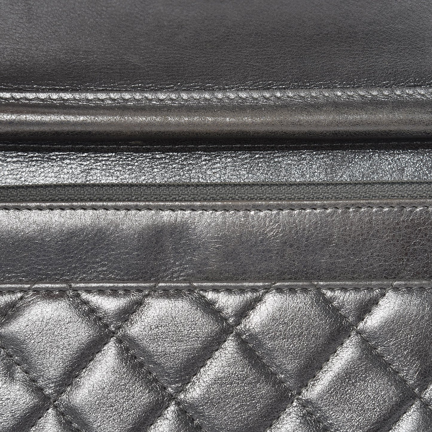Metallic Calfskin Quilted Boy Wallet On Chain WOC Silver