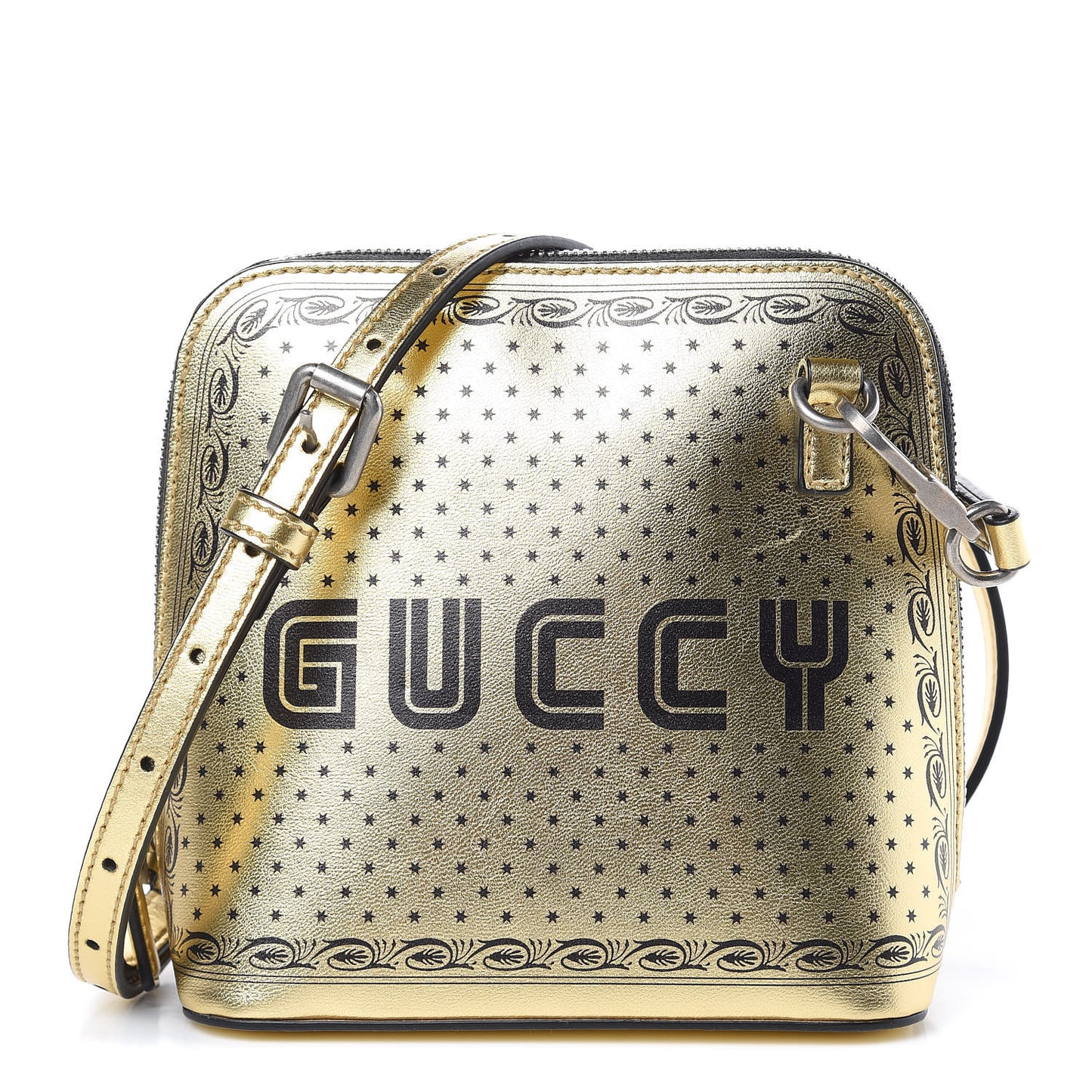X SEGA Calfskin GUCCY Stars Mini Dome Shoulder Bag Gold