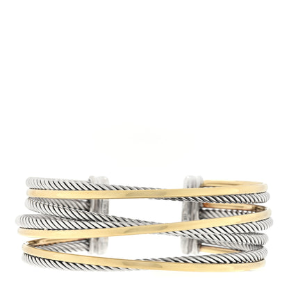 David Yurman Sterling Silver 18K Yellow Gold 21mm Four Row Crossover Cuff Bracelet 1 of 3