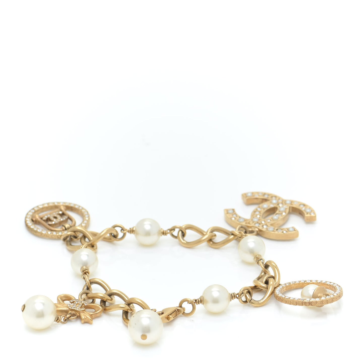 Pearl Crystal CC Bracelet Gold