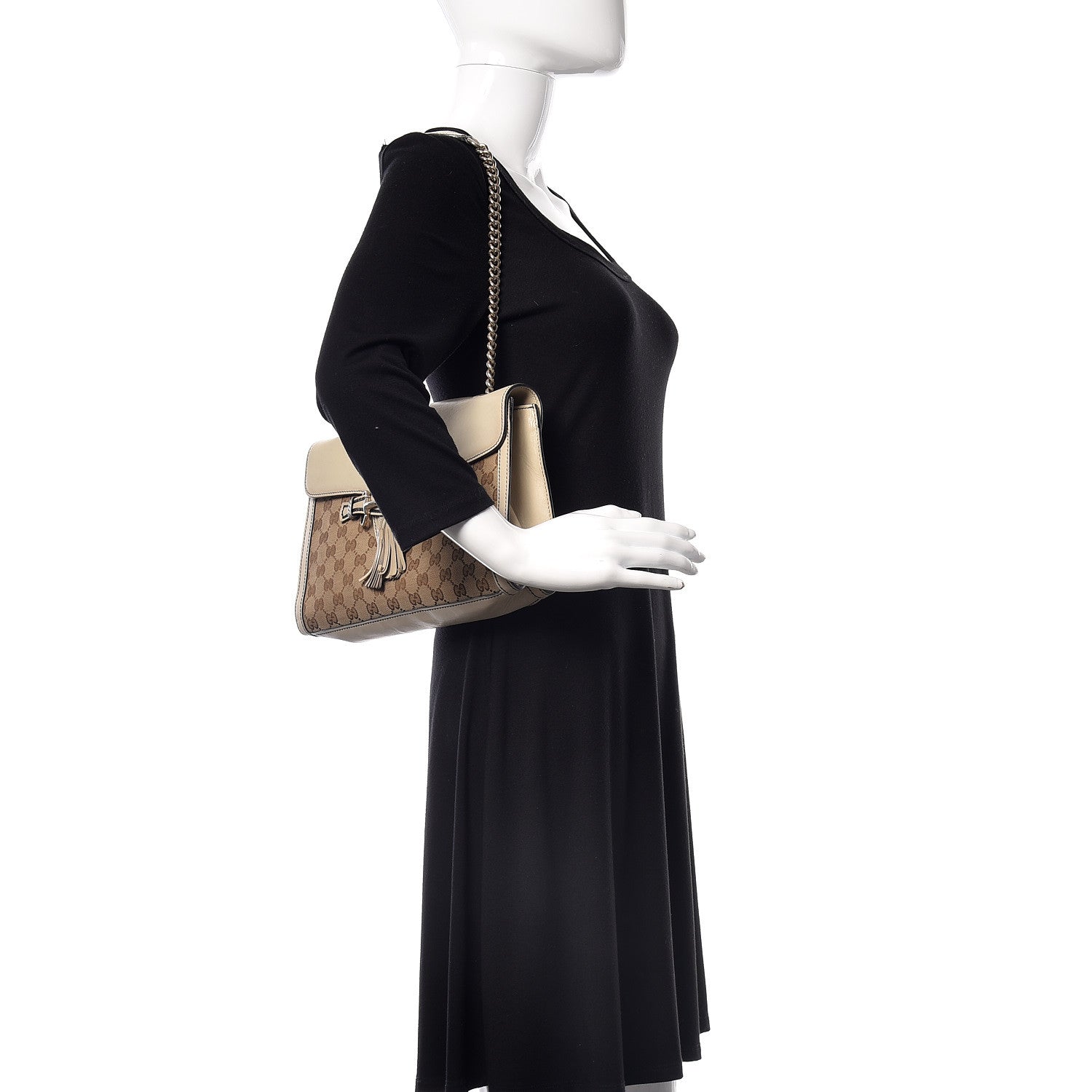 Gucci Monogram Margaux Calfskin Medium Emily Chain Shoulder Bag Beige Ebony Mystic White 2 of 10