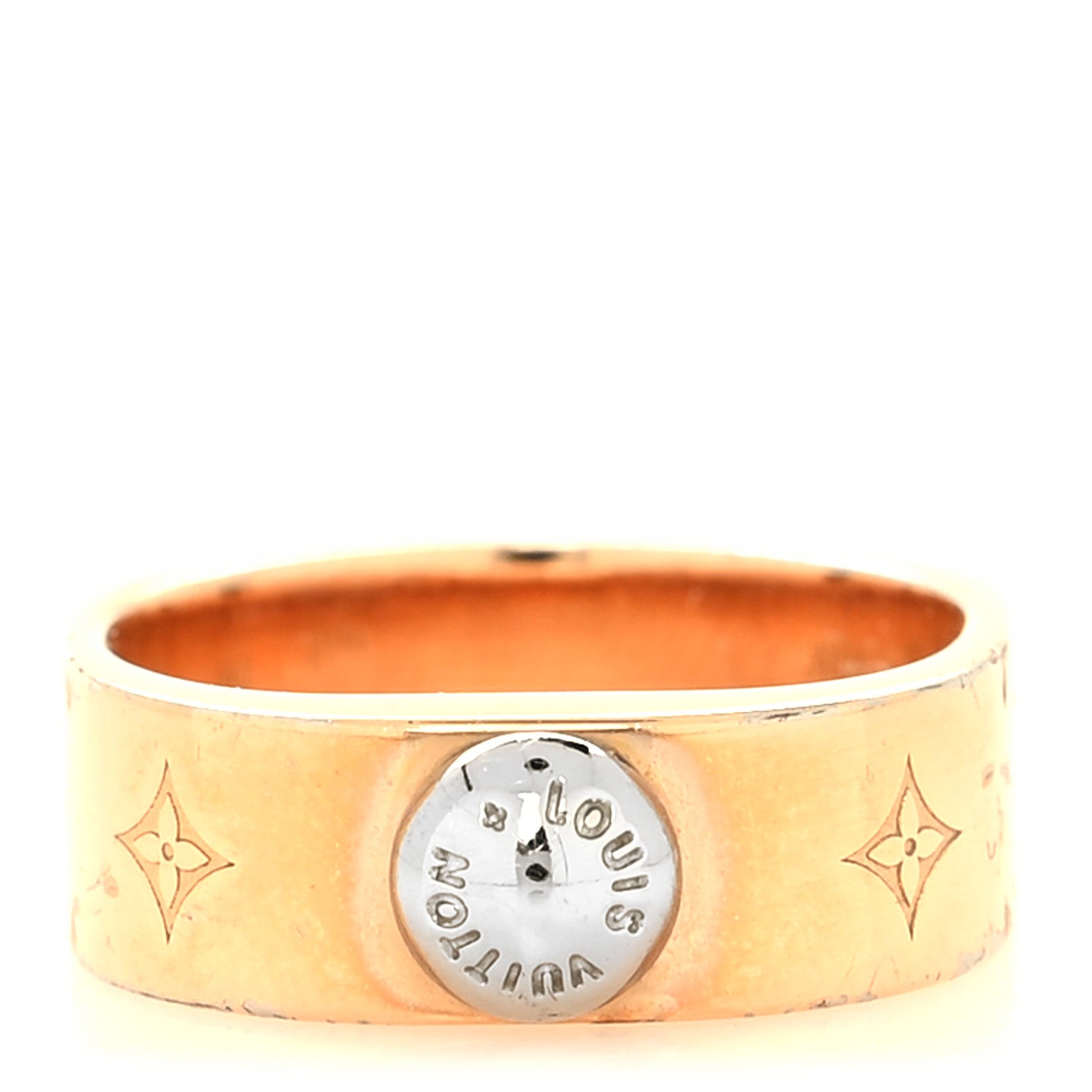Louis Vuitton Brass Monogram Engraved Nanogram Ring S 53 6.25 Pink Gold 1 of 5