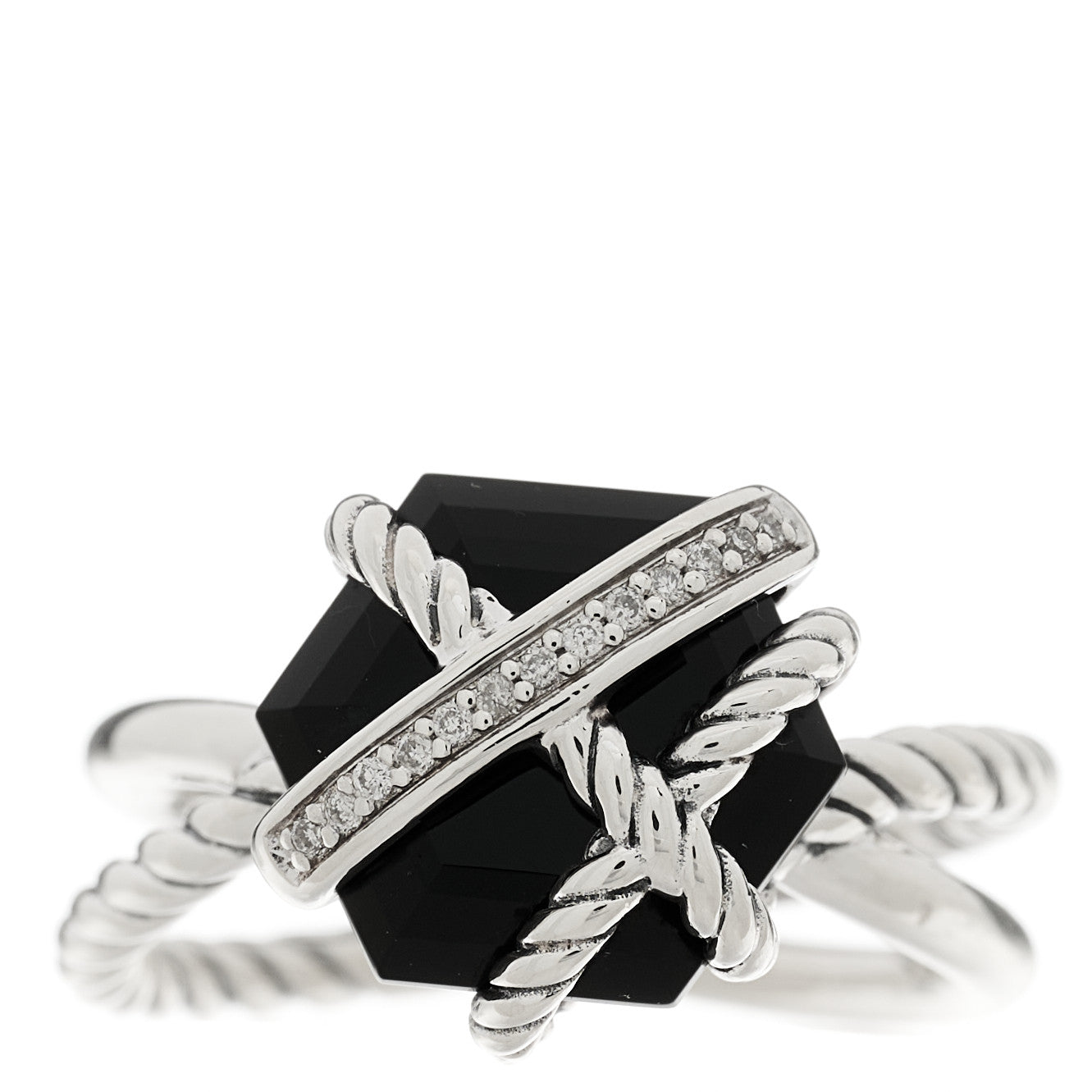 David Yurman Sterling Silver Diamond Black Onyx 10mm Cable Wrap Ring 48 4.5 1 of 5