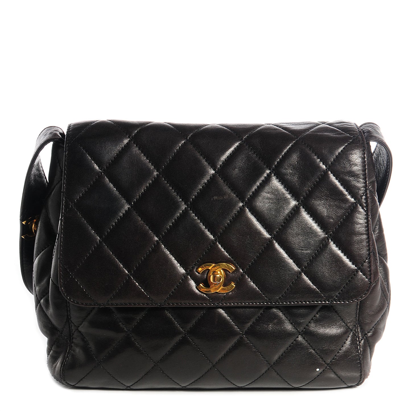 Lambskin Quilted Flap Shoulder Bag Black
