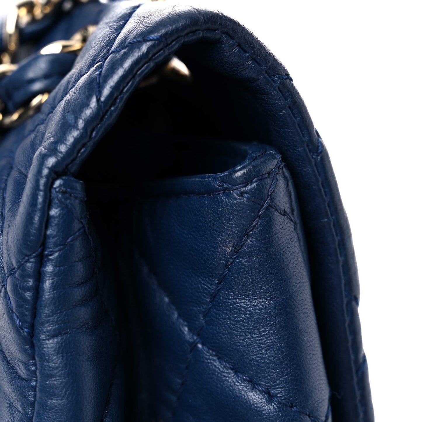 Lambskin Quilted Maxi Single Flap Dark Blue