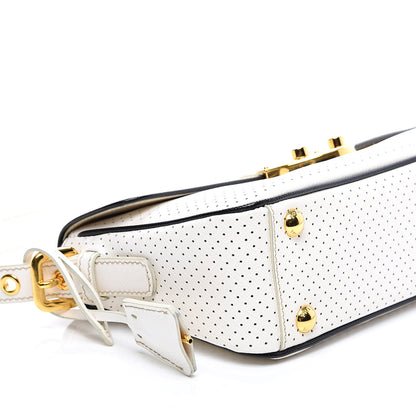 Prada Saffiano Perforated Pushlock Flap Bag Talco Black 7 of 10