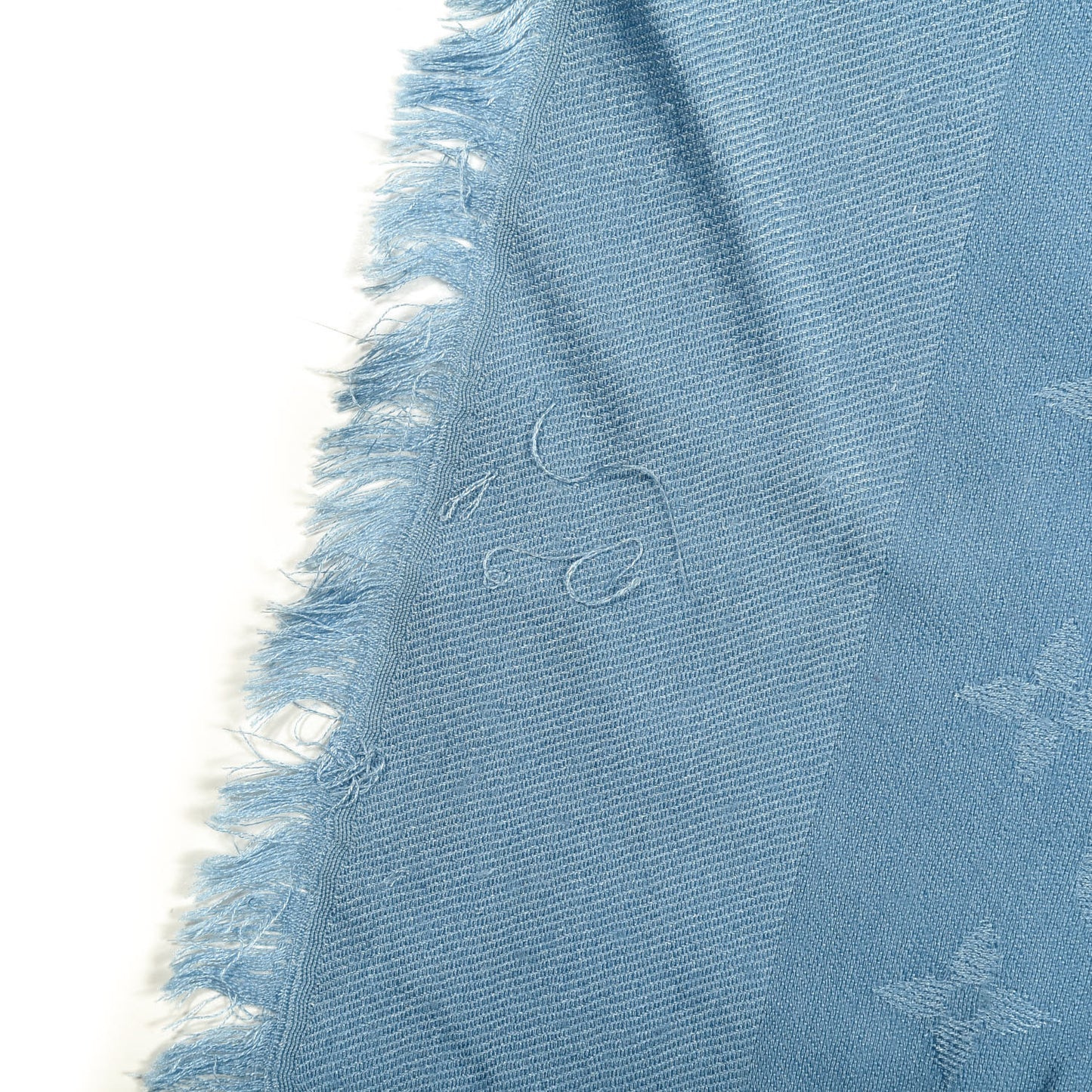 Silk Wool Monogram Shawl Light Blue