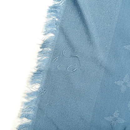 Louis Vuitton Silk Wool Monogram Shawl Light Blue 3 of 5