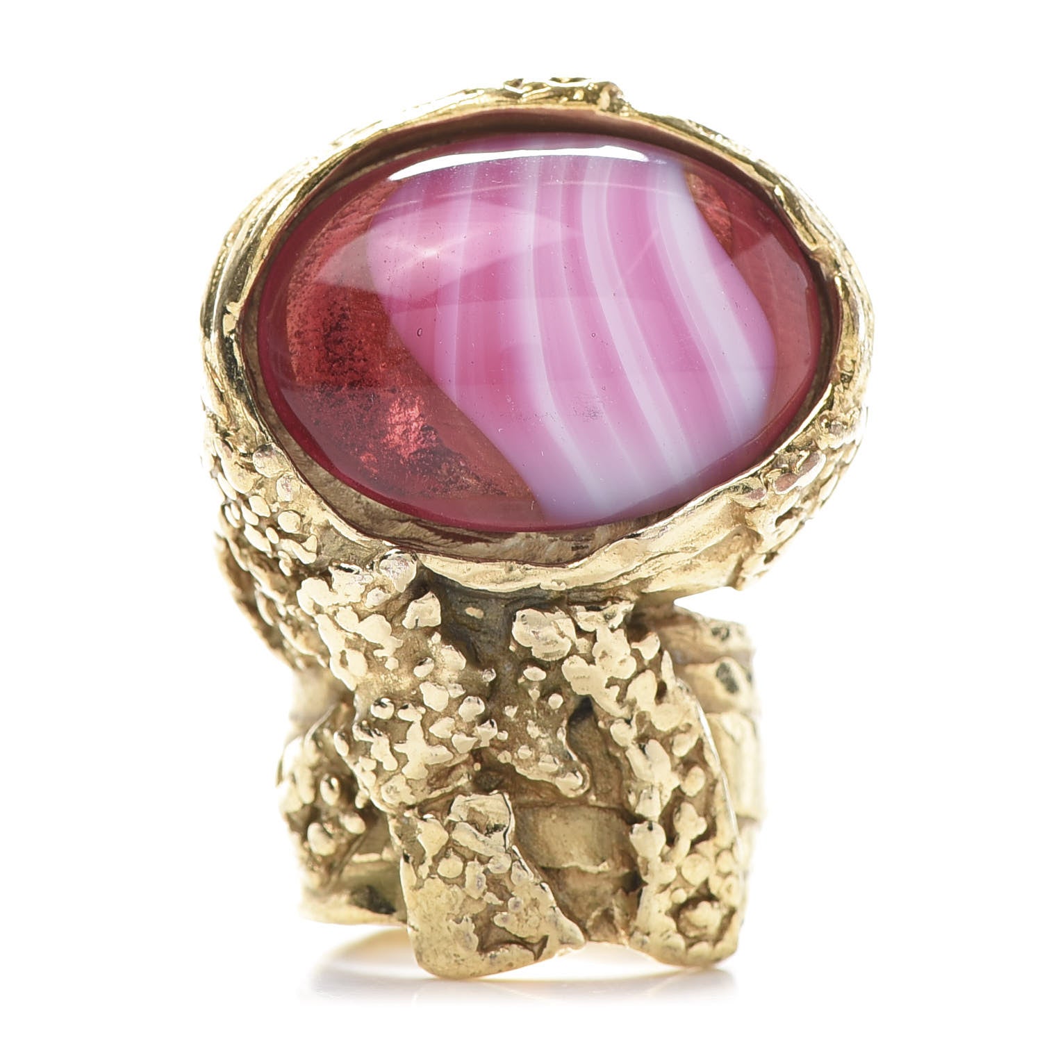 Saint Laurent Glass Cabochon Arty Ovale Ring 7 Gold Pink 1 of 5