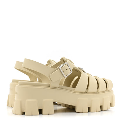 Prada Foam Rubber Metal Triangle Logo Monolith 55mm Cage Sandals 35 Quarzo 4 of 9