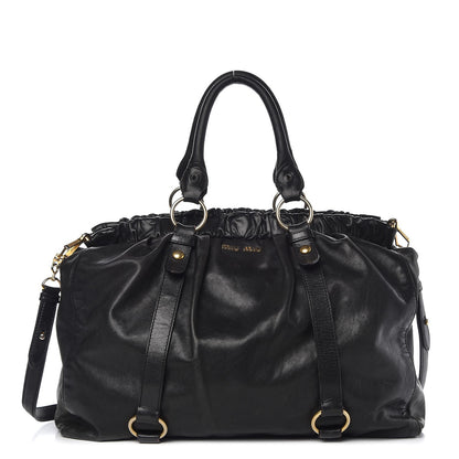 Miu Miu Vitello Lux Gathered Tote Black 1 of 16