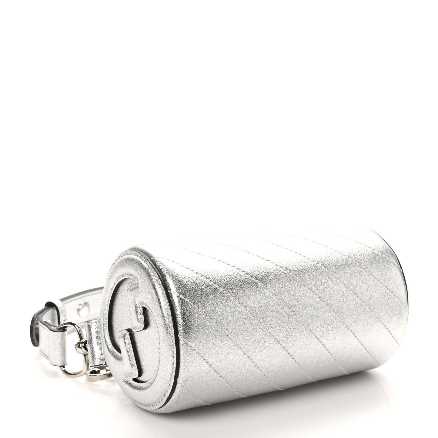 Sakai Be Green Calfskin Diagonal Stitched Mini Blondie Barrel Shoulder Bag Silver
