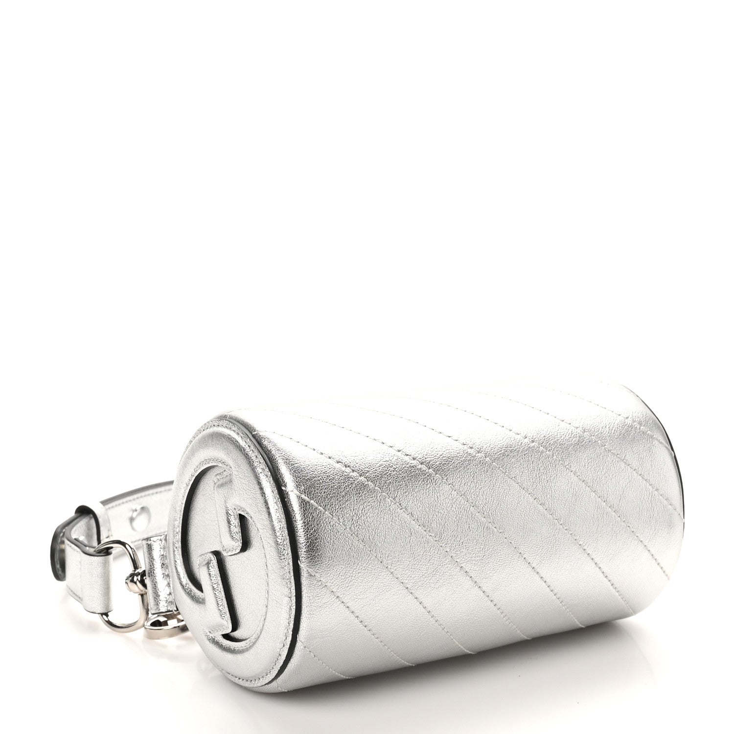 Gucci Sakai Be Green Calfskin Diagonal Stitched Mini Blondie Barrel Shoulder Bag Silver 4 of 9