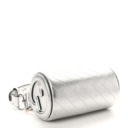 Gucci Sakai Be Green Calfskin Diagonal Stitched Mini Blondie Barrel Shoulder Bag Silver 4 of 9