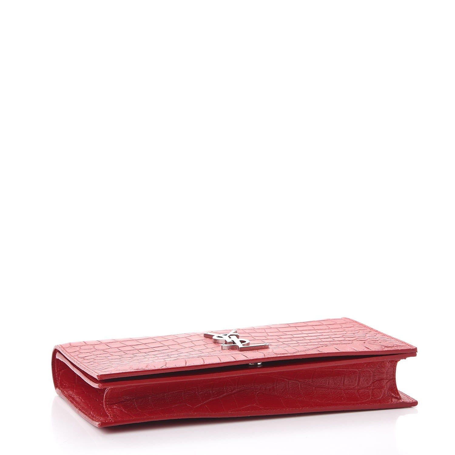 Saint Laurent Calfskin Crocodile Embossed Classic Kate Monogram Clutch Red 4 of 7