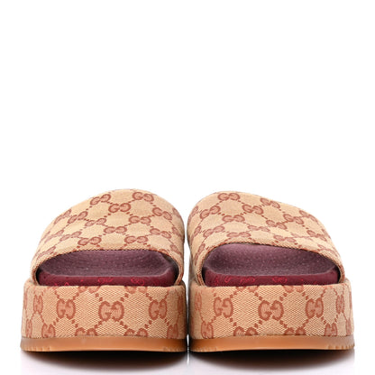 Gucci Canvas GG Monogram Angelina Platform Slide Sandals 40 Beige Ruggine 2 of 4
