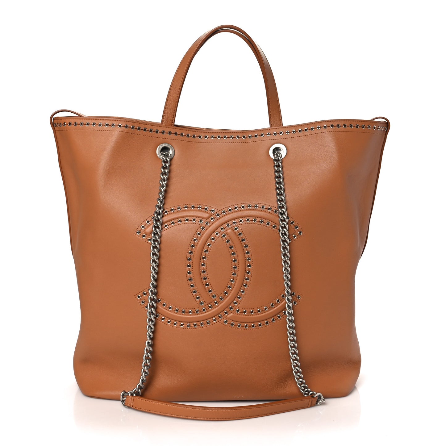 Calfskin Large Coco Eyelets Shopping Tote Camel