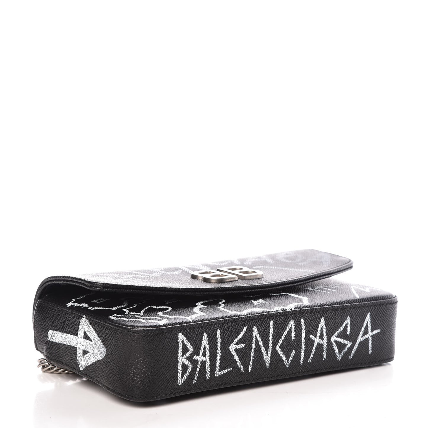 Calfskin Graffiti BB Chain Wallet Black White