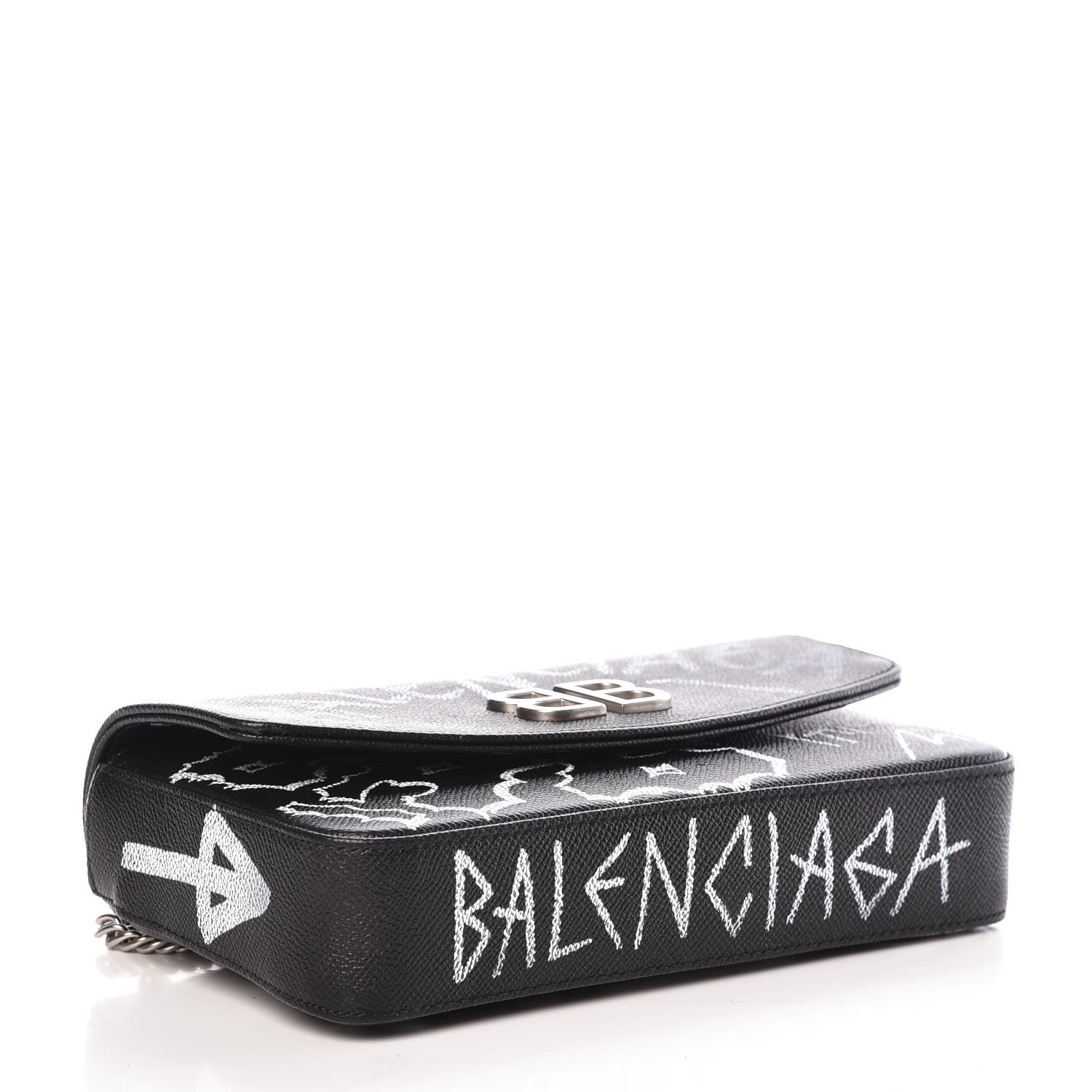 Balenciaga Calfskin Graffiti BB Chain Wallet Black White 4 of 8