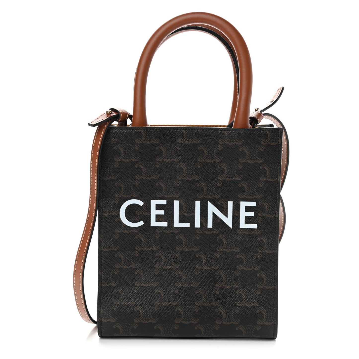 Triomphe Canvas Calfskin Mini Vertical Cabas Tan