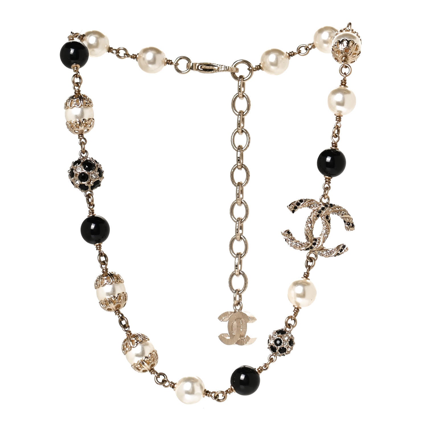 Chanel Pearl Crystal Bead CC Choker Necklace Black Gold 3 of 5