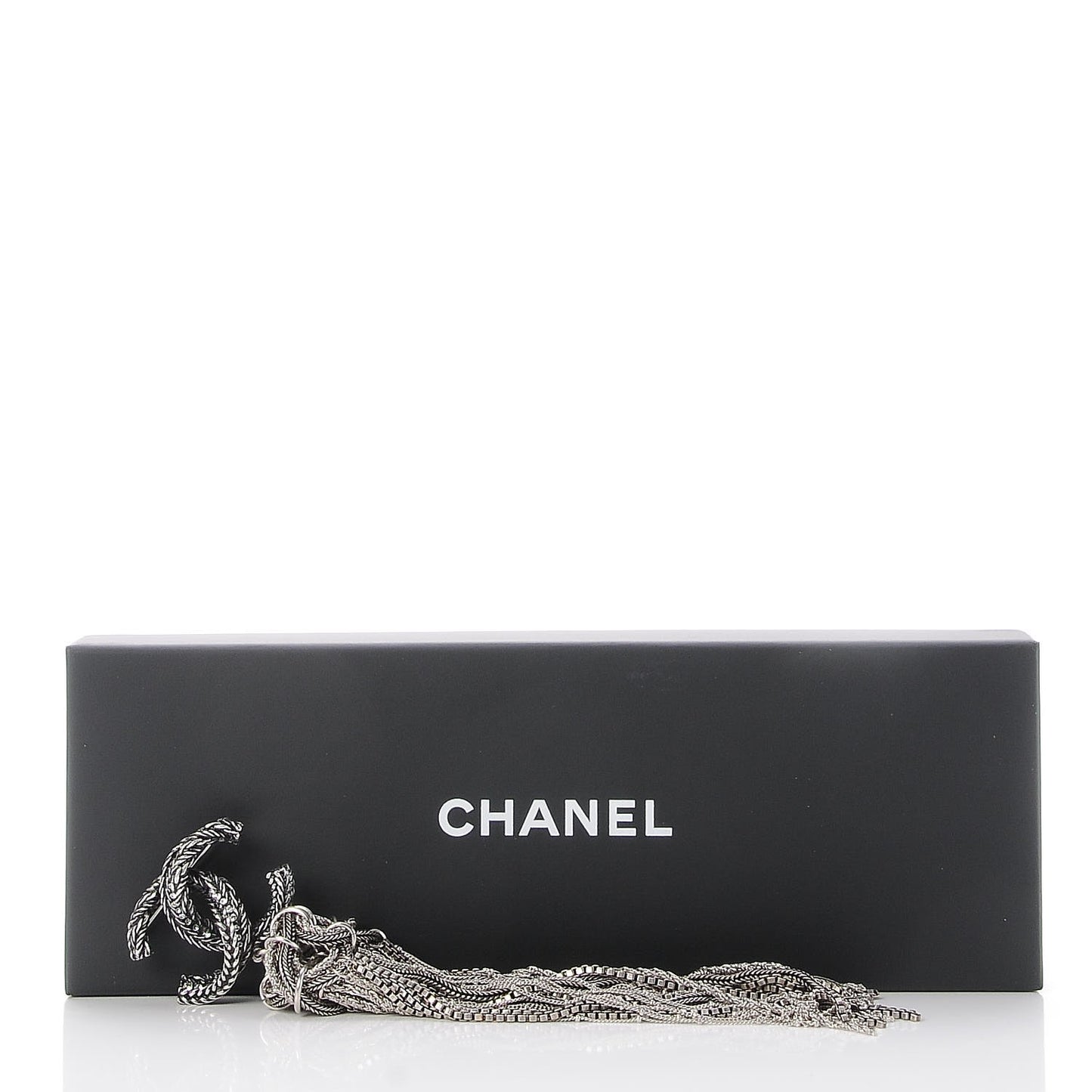 Crystal Chain Fringe CC Brooch Silver