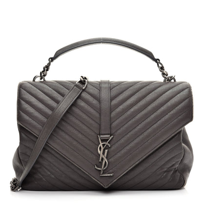 Saint Laurent Sheepskin Matelasse Chevron Monogram Large College Bag Light Coal 1 of 10