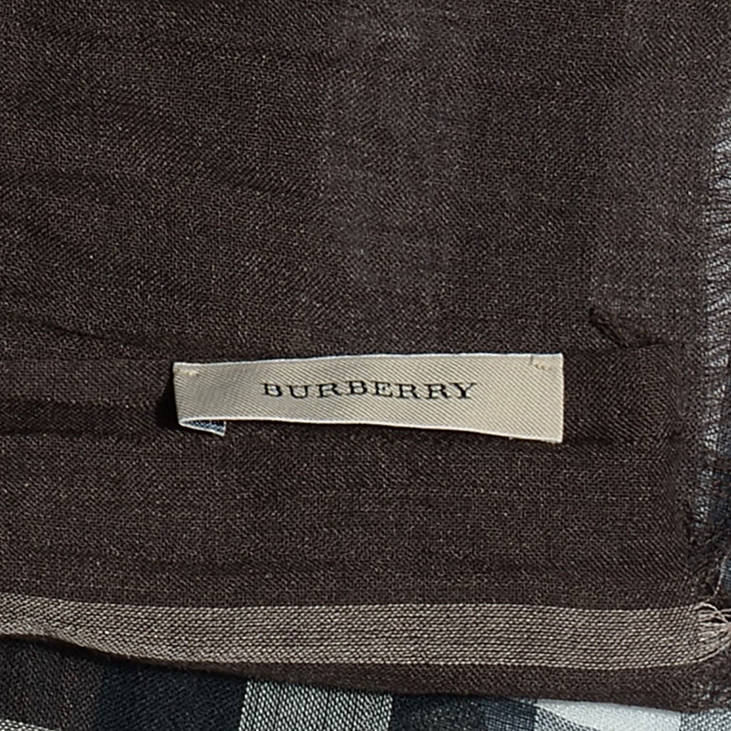 Burberry Wool Silk Giant Check Gauze Scarf Brown 4 of 7